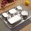 304 Stainless Steel Divided Dinner Tray Lunch Container Food Plate for School Canteen 3/5/4 Section Divided Bento Tray Tableware