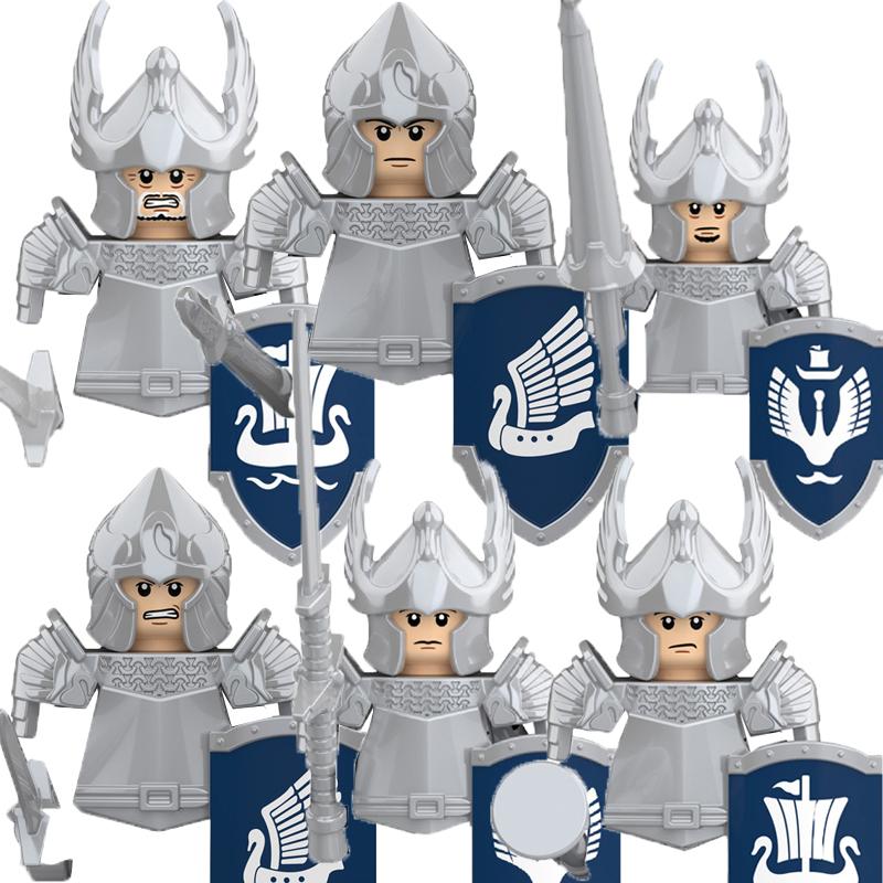 MOC Středověké Vojenské Stavební Kostky Elfský Bojovník Ork Rohan Gondor Rytíř Sada Postav Zvířecí Armáda Zbraň Luk Kuše Hračka