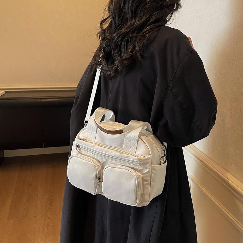 New Korean Style Texture Simple Crossbody Bag Multi Pocket Casual Bowling Bag Oxford Fabric Retro Versatile Shoulder Bag