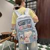 Simple Solid Color Large Capacity Student Backpack With Pendant Badge And