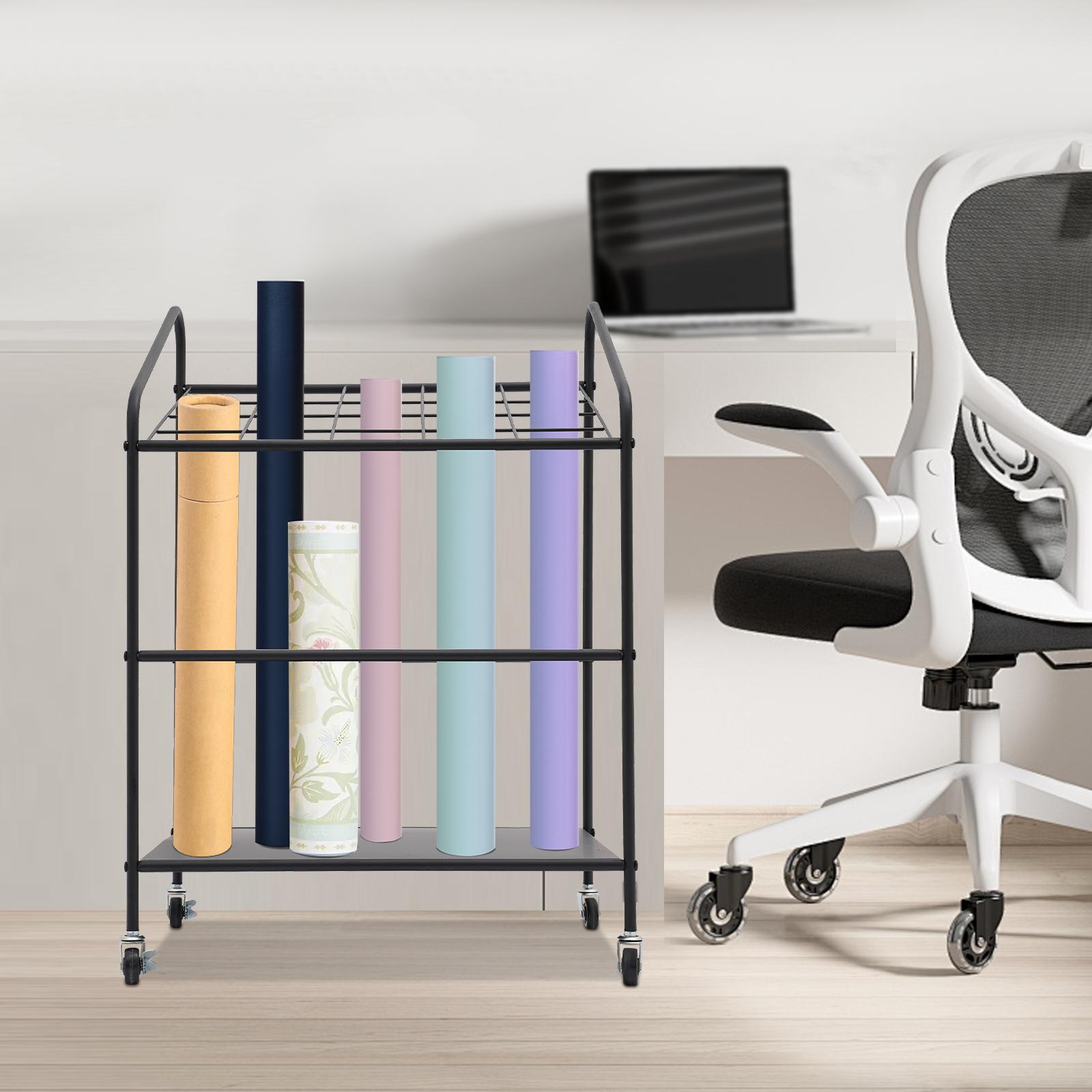 

3 Tiers 20 Slots Iron Mobile Paper Rolls Organizer,Black Floor Storage Rack Floor Standing 56*46*82.5cm for Company Offices чёрный