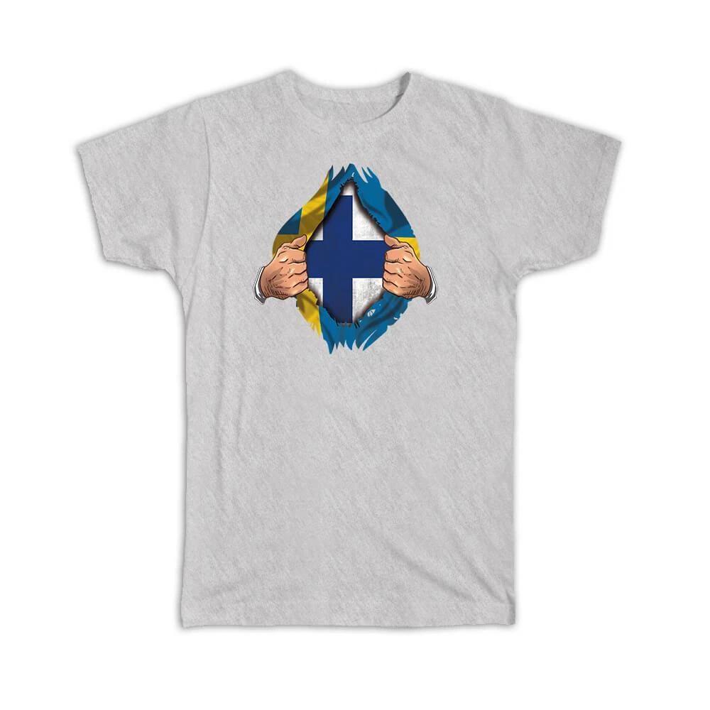 Gift T-Shirt : Finland Swedish Flag Chest Finnish 2XL