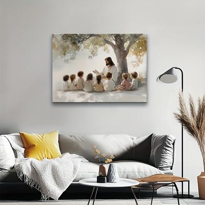 Jesus Kids Landscape Poster, Jesus Christ Watercolor Oil Painting, Waterproof Canvas Wall Art, Gift Artwork, Living Room