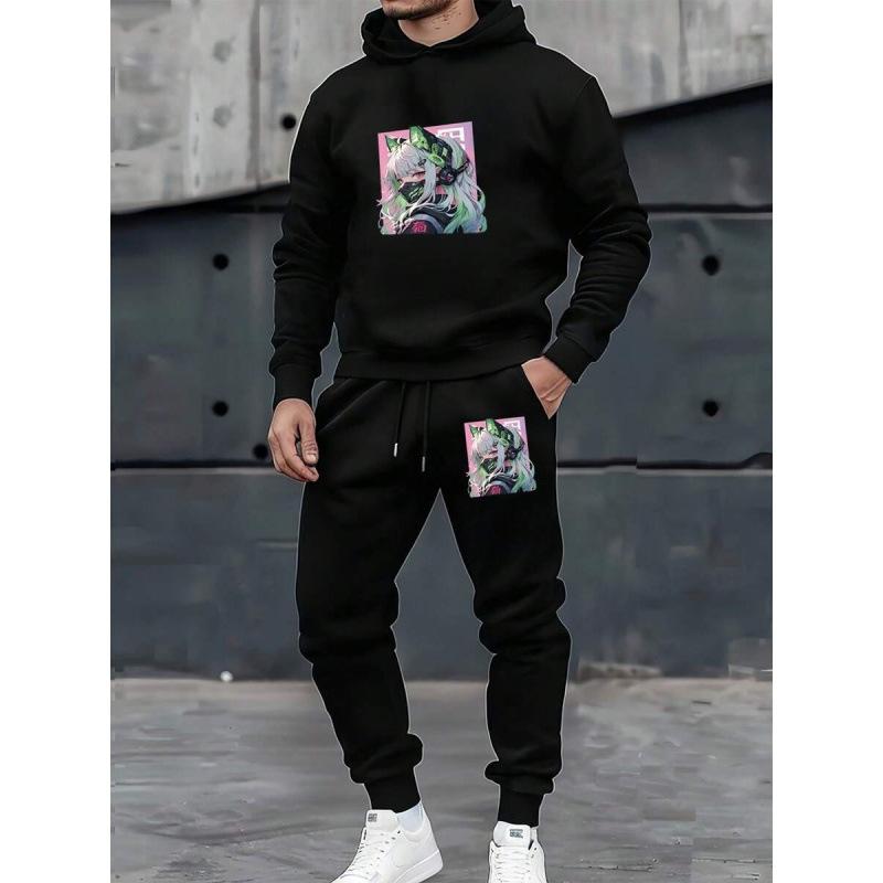 Autumn and winter street fashion casual 1-piece set European and American fashion 1D printing hooded sweater and sweatpants men