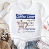 Cartoon Pattern Coffee Enthusiast Printed T-Shirt Basic Style Street Fashion White New Women's Top Harajuku Style Trendy T-Shirt