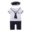 Macacão Fantasia de Marinheiro Náutico com Chapéu para Bebê Menino Dressy Daisy, Tamanhos 3-6 Meses, Branco