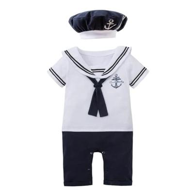 Dressy Daisy Baby Boy's Nautical Sailor Uniform One-Piece Romper Bodysuit Costume with Hat, Sizes 3-6 Months, White