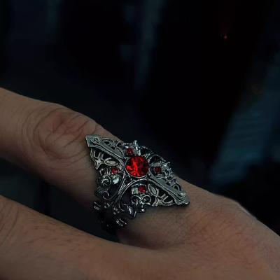Dark Punk Neutral Gothic Cross Red Stone Inlaid Cold Wind Advanced Opening Adjustable Ring