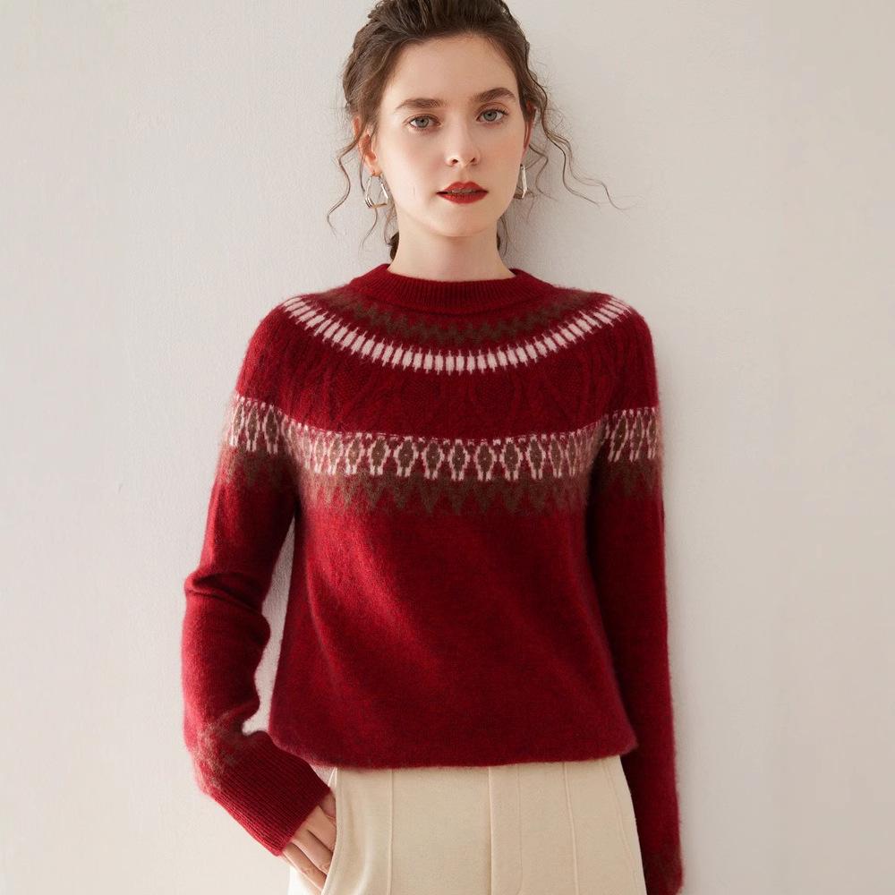 2024 A/W Women's Cashmere Knitwear: Long Sleeve Loose Jacquard Sweater - Soft, Comfortable, Versatile