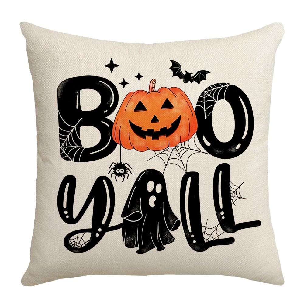 New Halloween Pillow Cover with Cute Pumpkin Ghost Element Letters Digital Print Decorative Pillow Cover