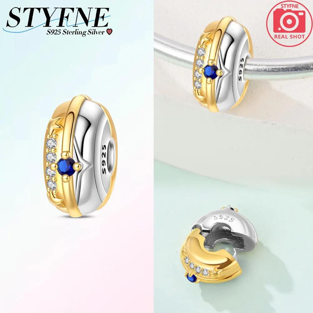 Exquisite Copper Colored Zircon Paving Star Moon Clip Charm Spacer Beads For Women'S Original Bracelet Jewelry Gift