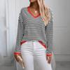 Damen V-Ausschnitt Gestreift Farbe Langarm Lässiger Pullover