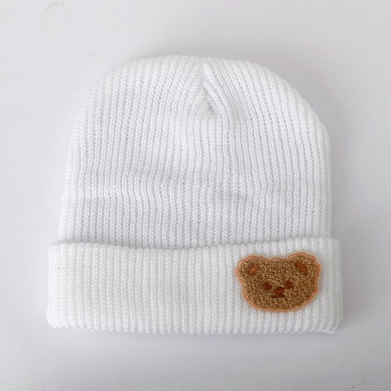 Cute Bear Solid Color Wool Hat Women's New Autumn and Winter Warm Ear Protection Versatile Knitted Hat Tide