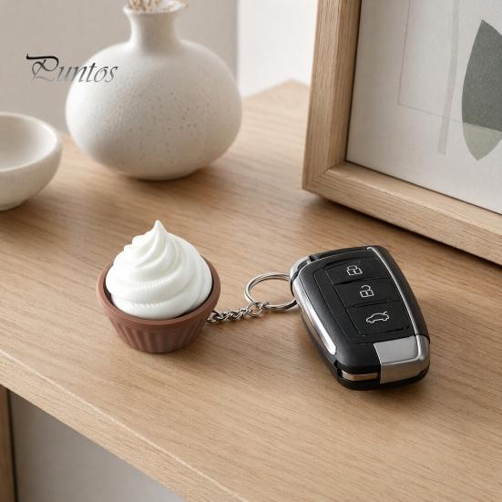 Decompression Button Keychain 3D Printed Simulation Cake Fidget with Metal Key Ring, Dessert Squeeze Toy Click & Detachable Design, Cute Food
