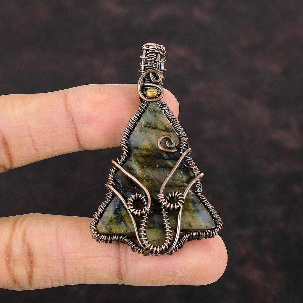 Labradorite Gemstone Pendant Copper Wire Wrapped Pendant Christmas Tree Pendant Handmade Copper Wire Jewelry Gift For Her Designer Pendants