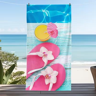 Tongs Tropicaux Serviette de Plage Jus Pantoufle Rose Orchidée Cocktail Piscine Impression Eau Serviette Douce Absorbante Séchage Rapide pour la Plage