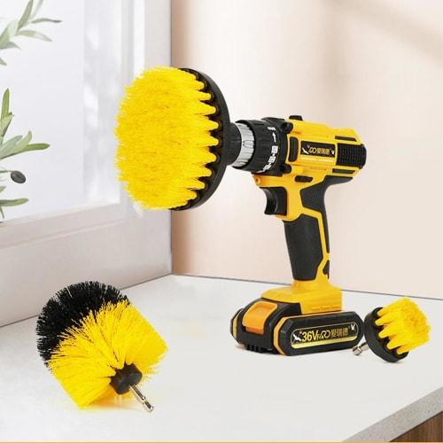 BTtime Electric Cleaning Brush Set, 3-Piece Set, Electric Drill Brush Attachment Kit for Hex Shank Electric Drills, for Bathrooms, Kitchens, Wheels, a