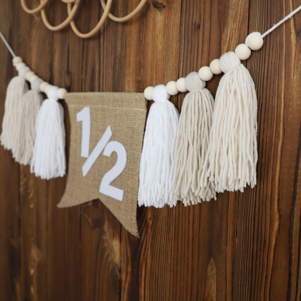New Boho 1st Birthday High Chair Banner Yarn Tassel Handmade Birthday Banner Linen Hat Wooden Bead Party Decoration Baby Room