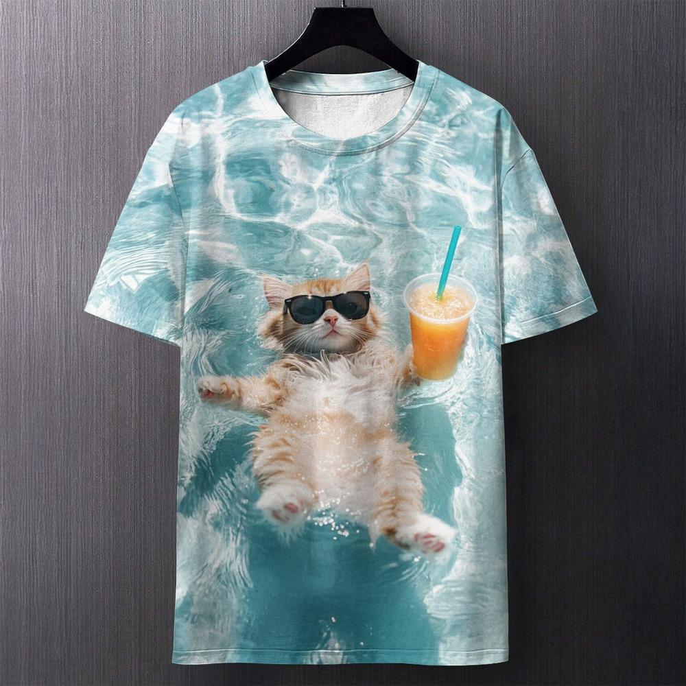 3D T-shirt Men's Cat Printed Comfortable Short Sleeved Comfortable Versatile T-shirts Fashionable