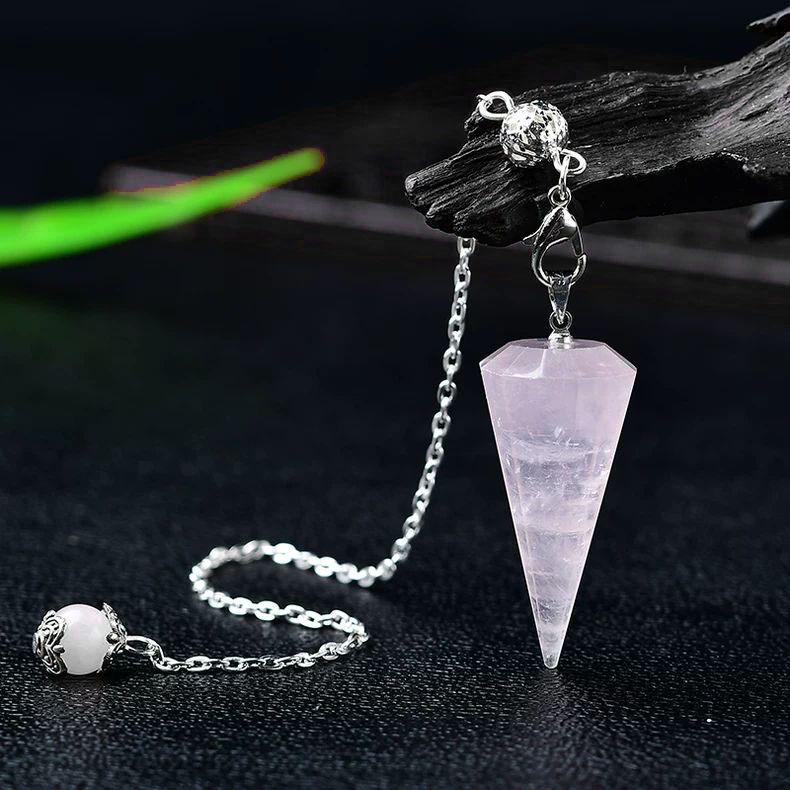 Amethyst Crystal Pendulum Necklace, Raw Hexagonal Pyramid Pendant, Adjustable Yoga Jewelry
