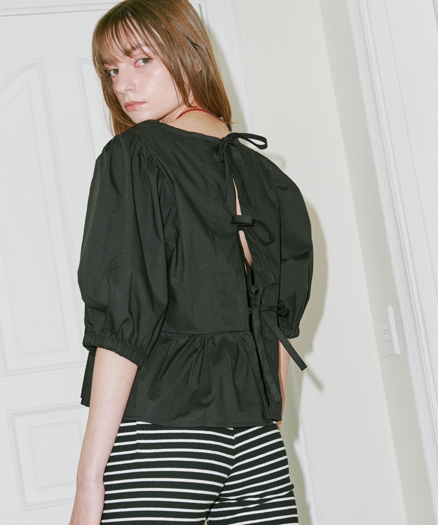 Belloel Medal Back Ribbon Blouse Black Free