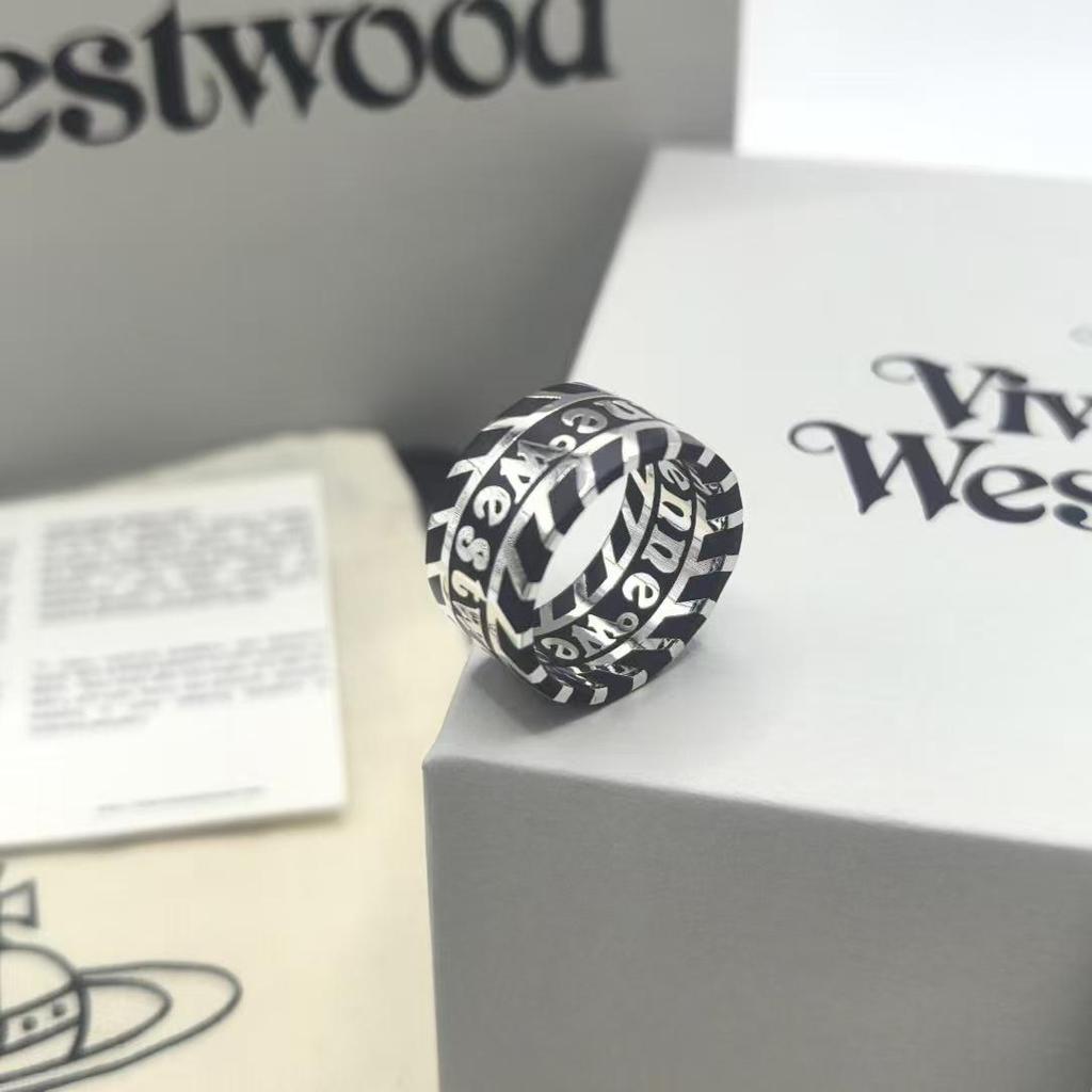 טבעת Vivienne Westwood רטרו פאנק עם פס שבבים מצופה אמייל אפוי לגברים ונשים