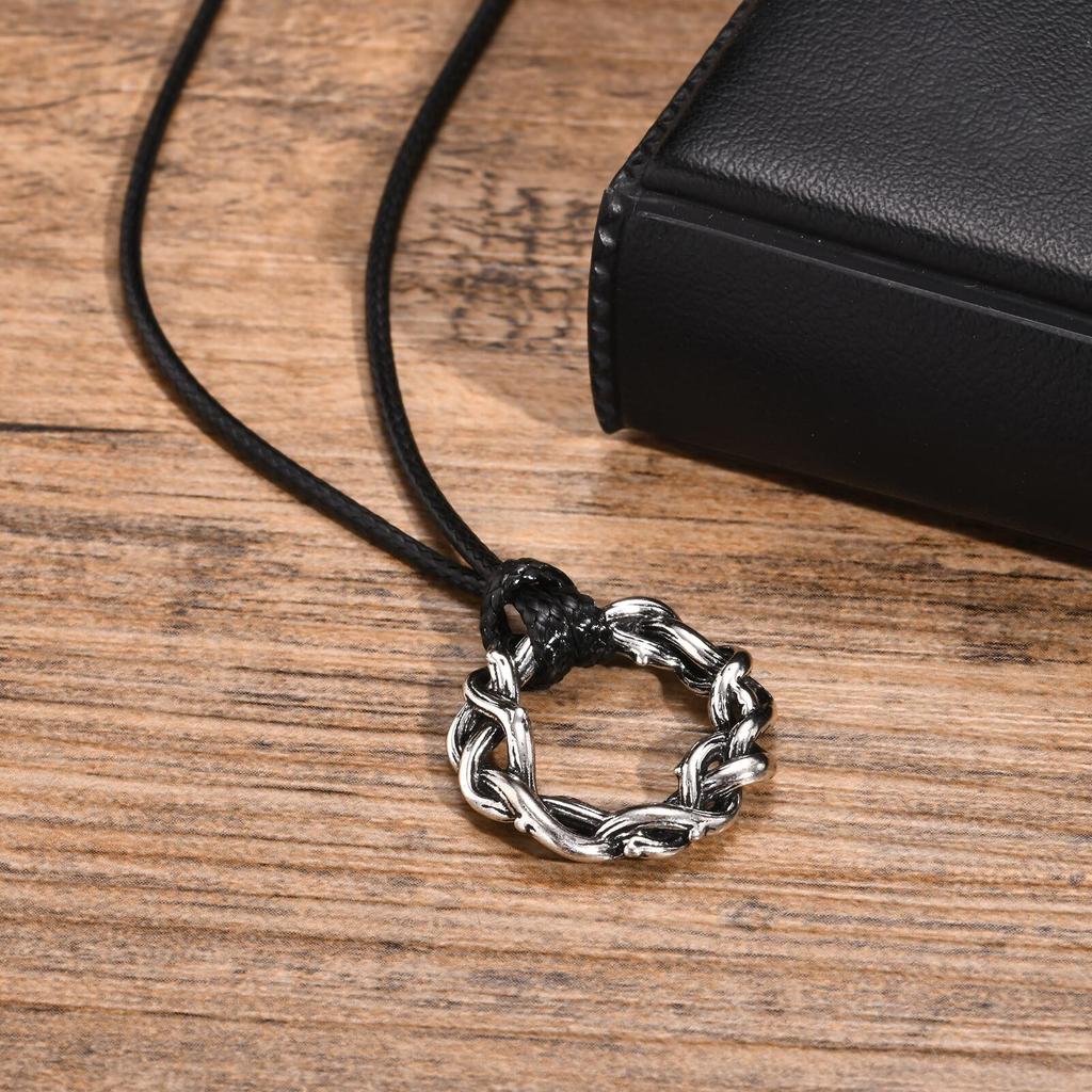 Vintage Thorns Pendant Necklace for Men,Trendy Braided Wreaths Necklace,Anniversary Jewelry Birthday Gifts