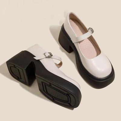 Chaussures Mary Jane à plateforme miroir pour femmes, à talon haut épais, style français, avec boucle, confortables, style universitaire, en cuir fin.