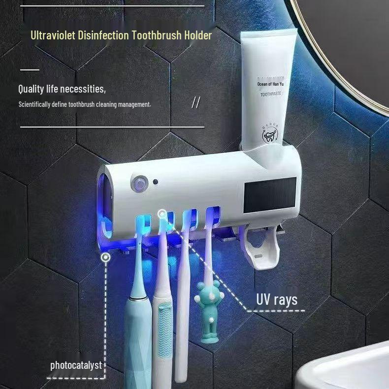 Smart UV Toothbrush Sterilizer & Dispenser with Storage Rack