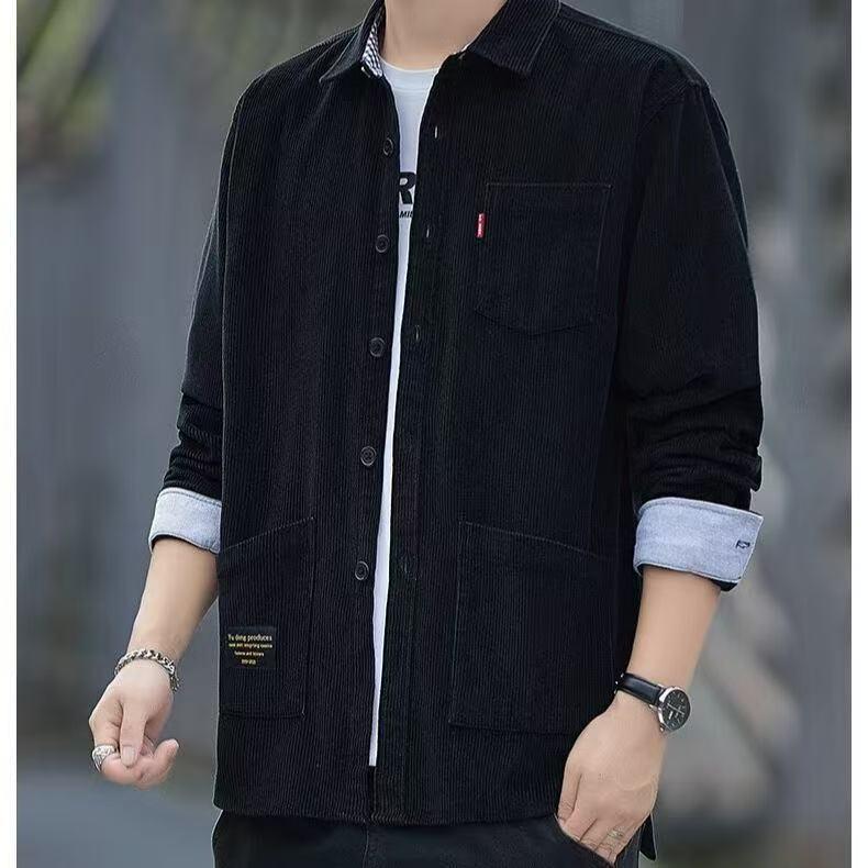 Men's Solid Color Corduroy Jacket - 2025 Autumn/Winter Velvet, Thick & Warm Long Sleeve Shirt