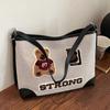 Cartoon Bear Canvas Bag for Women New Large Capacity Commuting Tote Bag Casual One-shoulder Crossbody Bag