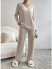 European & American Autumn/Winter Two-Piece Set: V-Neck Ribbed Knit & Casual Straight-Leg Pants