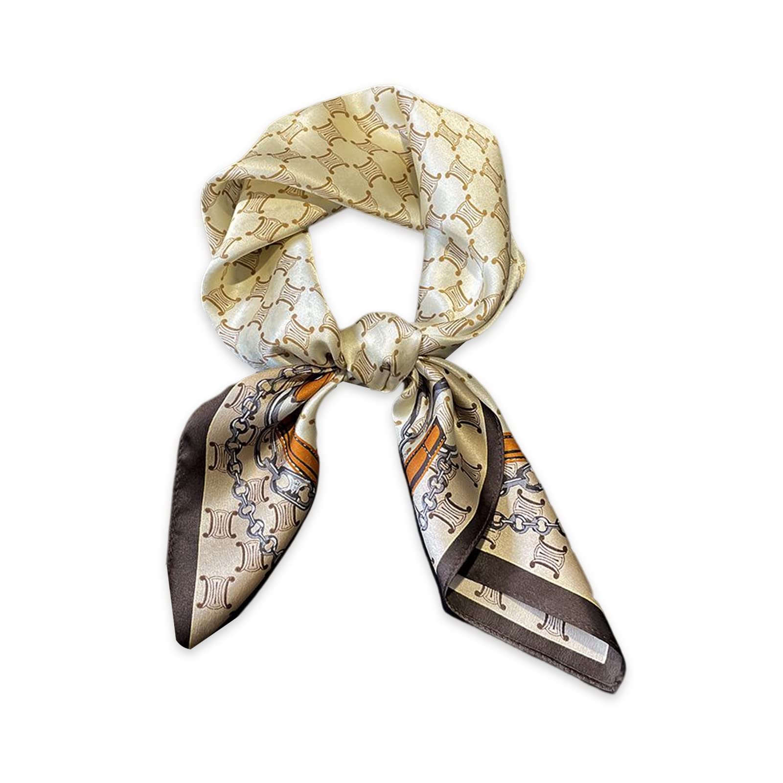 

LumiSyne Шелковый квадратный винтажный принт Геометрическая цепочка и алфавит Легкий квадратный вырез Многофункциональная декоративная повязка для волос Женский шарф,