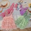 3D Butterfly Mesh Puff Sleeve Girls' Dress - 2025 Summer Smocked Waist Baby Princess Style