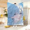 Anime B-BlueS hairedS Twin Tail Girl Throw Lightweight 240g Flannel Blanket Soft Skin-friendly for Summer Cooling
