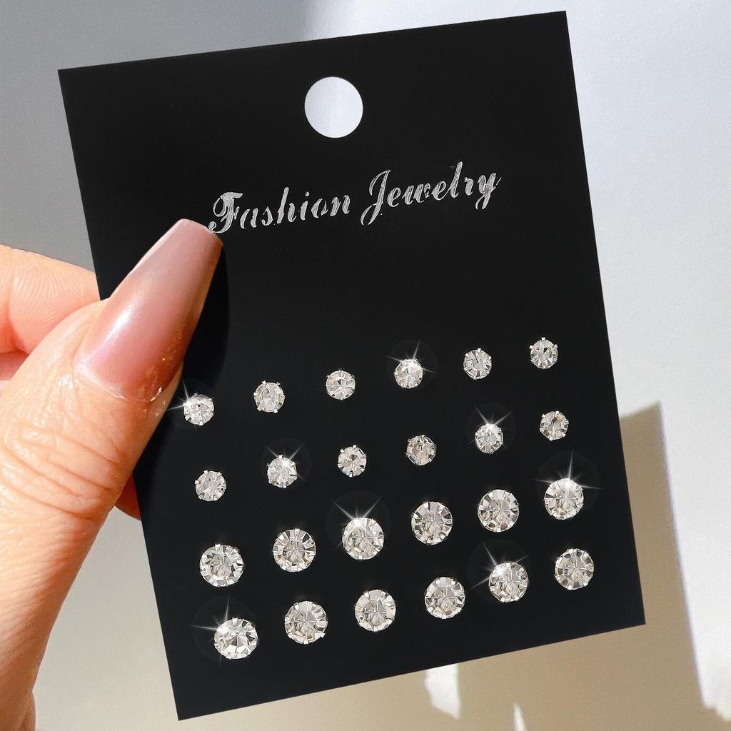 Zircon Pearl Stud Earrings: 12-Pair Set - Unisex, Simple Fashion, Student Style