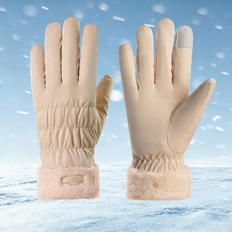 Ski Gloves Women's Autumn and Winter Warm Touch Screen Piled Thickened Windproof, Cold and Water-proof Outdoor Riding Gloves