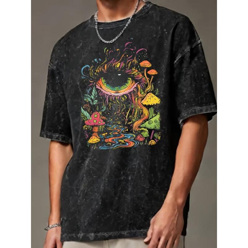 

European Size Heavyweight washed Men S Vintage Graphic T-Shirt Streetwear Tee All Season Casual Shirt for Everyday Urban Style Distressed S чёрный
