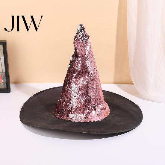 Festival Decorative Headpiece Reversible Sequin Witch Hat, Sparkly Glitter Large Wizard Halloween Dress Up Supplies Costume Party Hat for Cosplay,