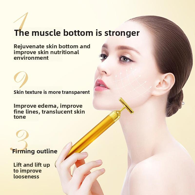 24K Gold Beauty Stick Eye Facial Massage Beauty T-Shaker 24k Electric Gold Stick Beauty Stick