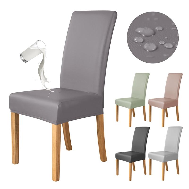 100% Waterproof PU Chair Cover Anti-dirty Leather Fabric Elastic Chair Covers Anti-Scratch Stretch Seat Case for Dining Room 1PC