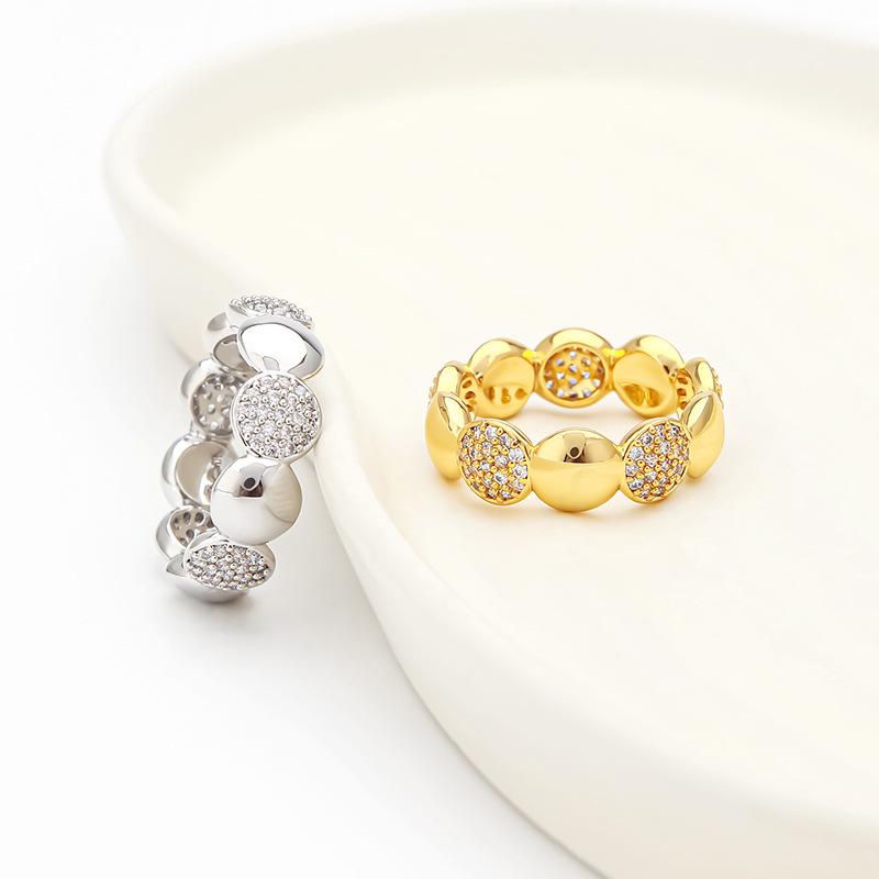Hot-selling shiny zircon round cake ring light luxury high-end copper gold-plated bubble ring accessories