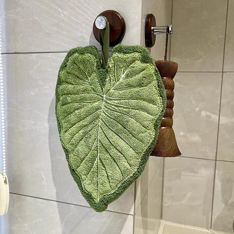 Decorative Leaf Hand Towel Tropical Plants Kitchen Towel Super Absorbent Handkerchief Quick-Dry Bathroom Towel with Hanging Loop