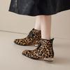 Fashion NEW Autumn/Winter Women Boots Square Toe Chunky Heel Shoes Horsehair Shoes Women Zip Ankle Boots Bow-knot Leopard Modern Boots