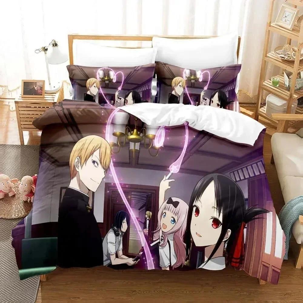 3D Print Anime Kawaii Girls Kaguya-Sama Love Is War Bedding Set Printed Bed Set With Pillowcase Duvet Cover Soft Bedclothes Home