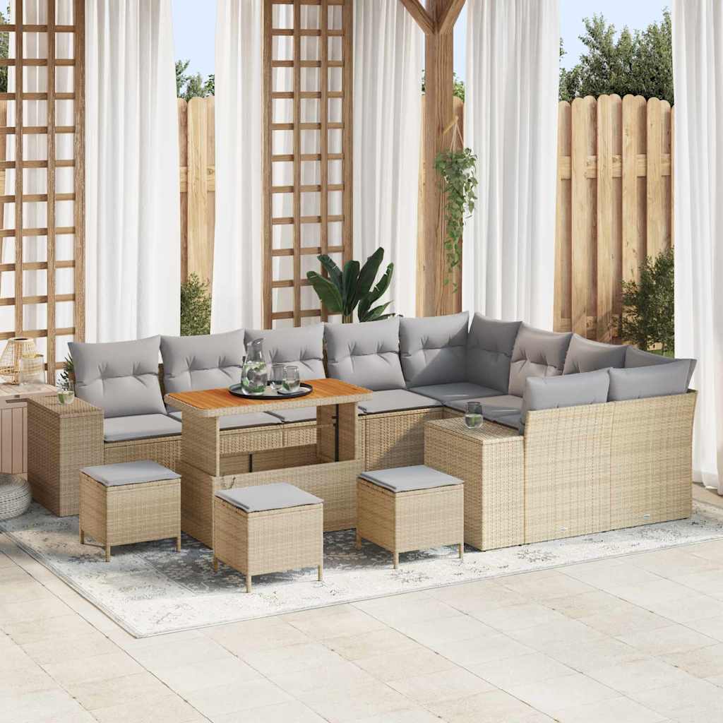 Garden Sofa Set with Cushions 13 Pcs Beige Poly Rattan