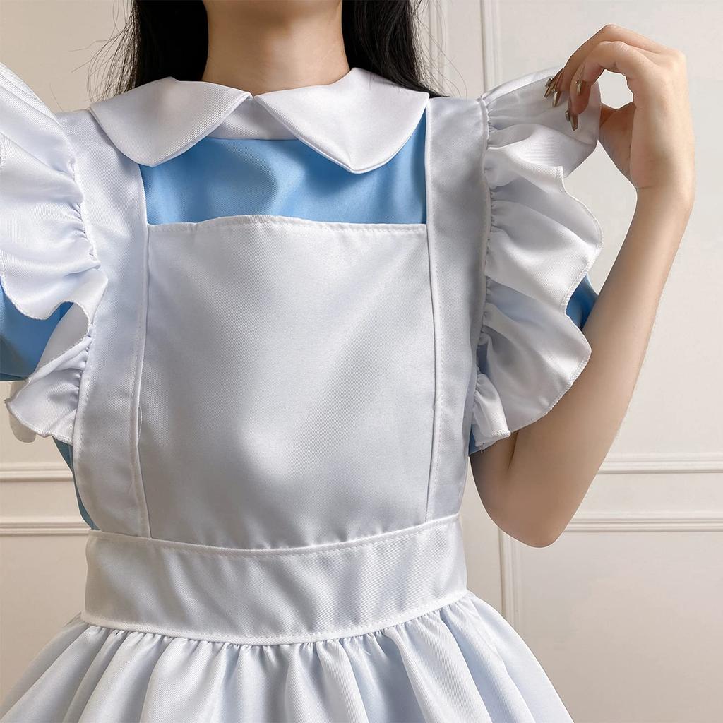 Maid Classic Maid Cute Popular with Halloween Plus Size [FULINE] Costume, Outfit, 3-Piece Set, Costume, Men, Women's Costume, (Blue, 3XL)