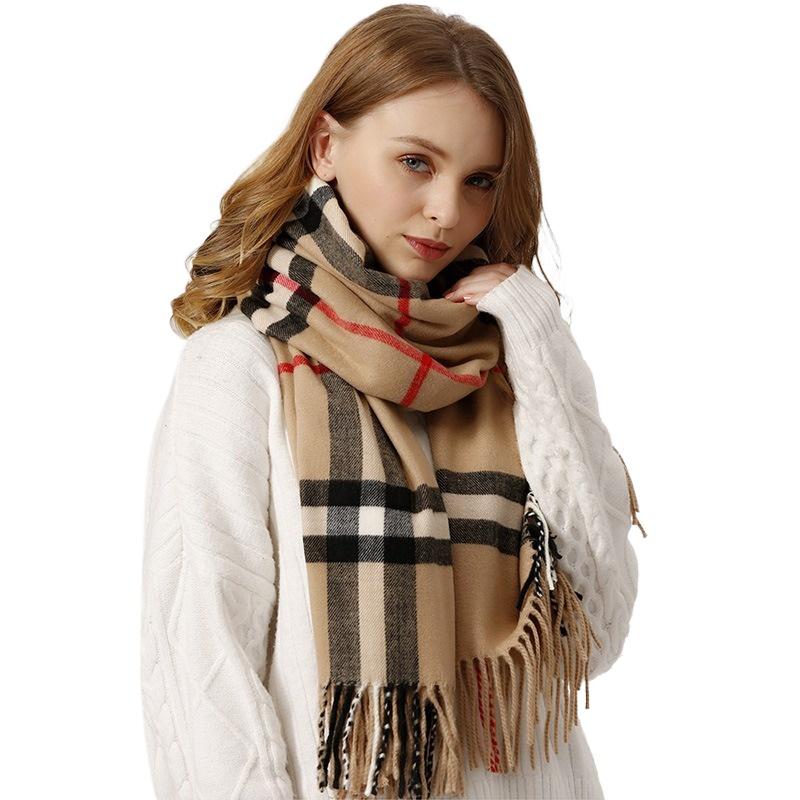 

Luxury Cashmere Pashmina Wrap - Premium Winter Scarf f or Women & Men , Classic Plaid Design with Fringe