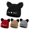 Embroidery Cat Ear Beanie Faux Fur Winter Hat Cute Skull Cap  For Women