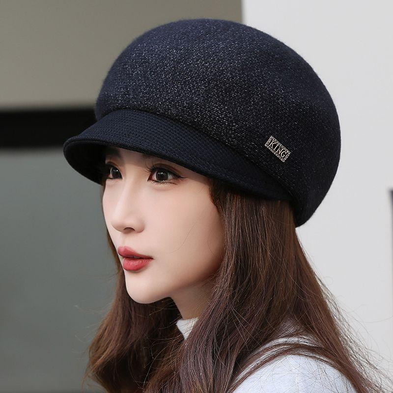 Hat Women's Autumn and Winter Knitted Warm Cap Thickened Cotton Beret Women